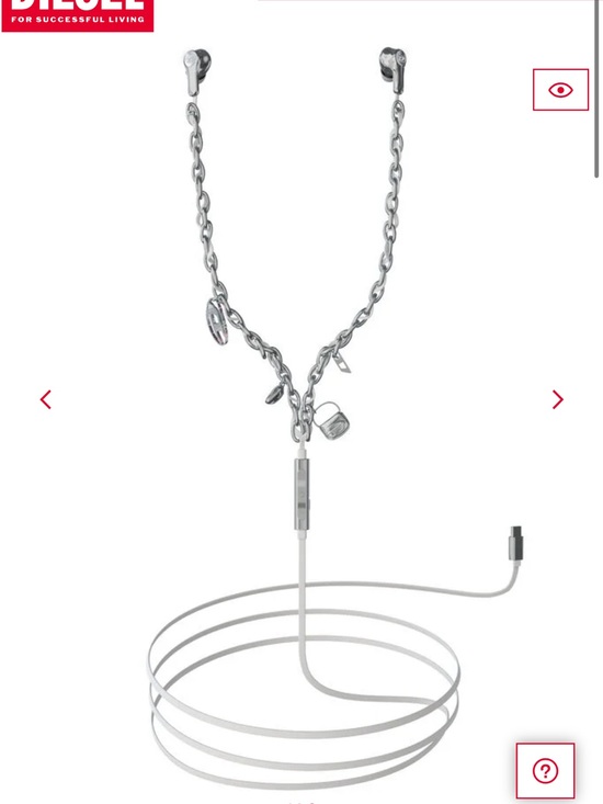 Diesel Accessories - Diesel Silver Charm Chain Earphone Necklace with White Cable and Inline Control
